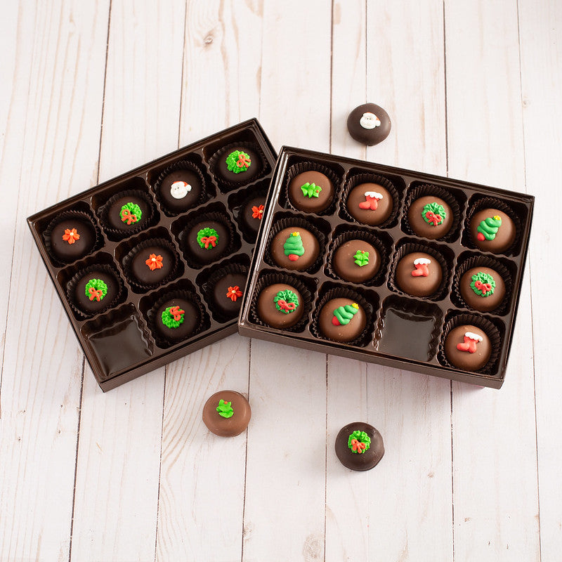 Peppermint Chocolates with Christmas-themed icing decorations