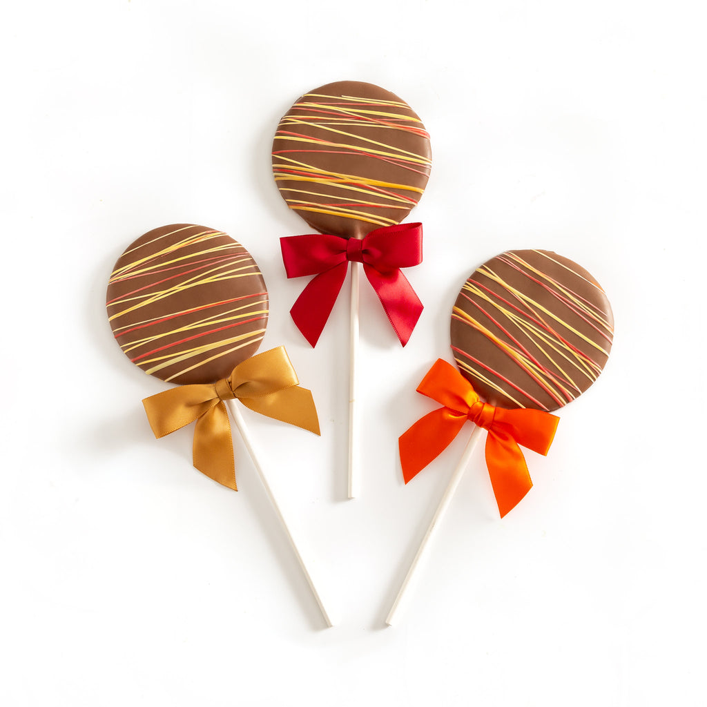 Fall Caramel Pops with seasonal ribbons