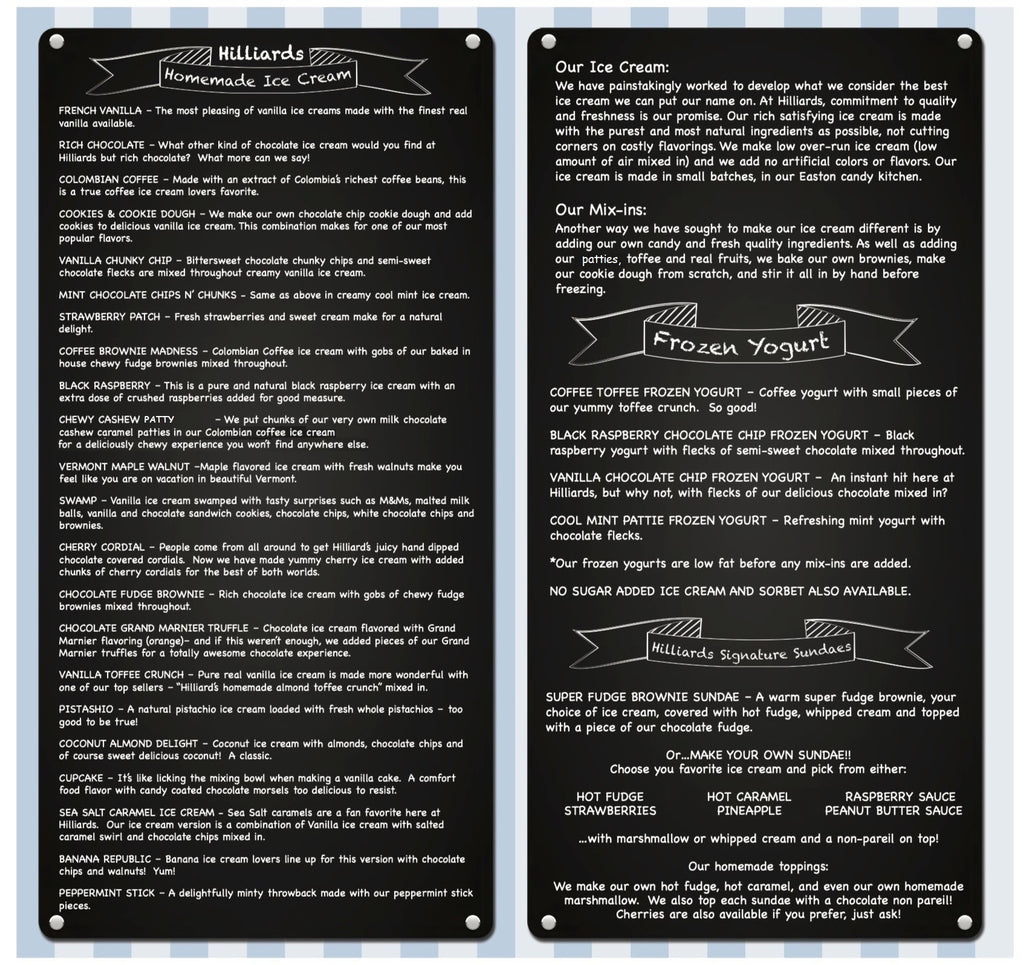 Ice Cream Menu
