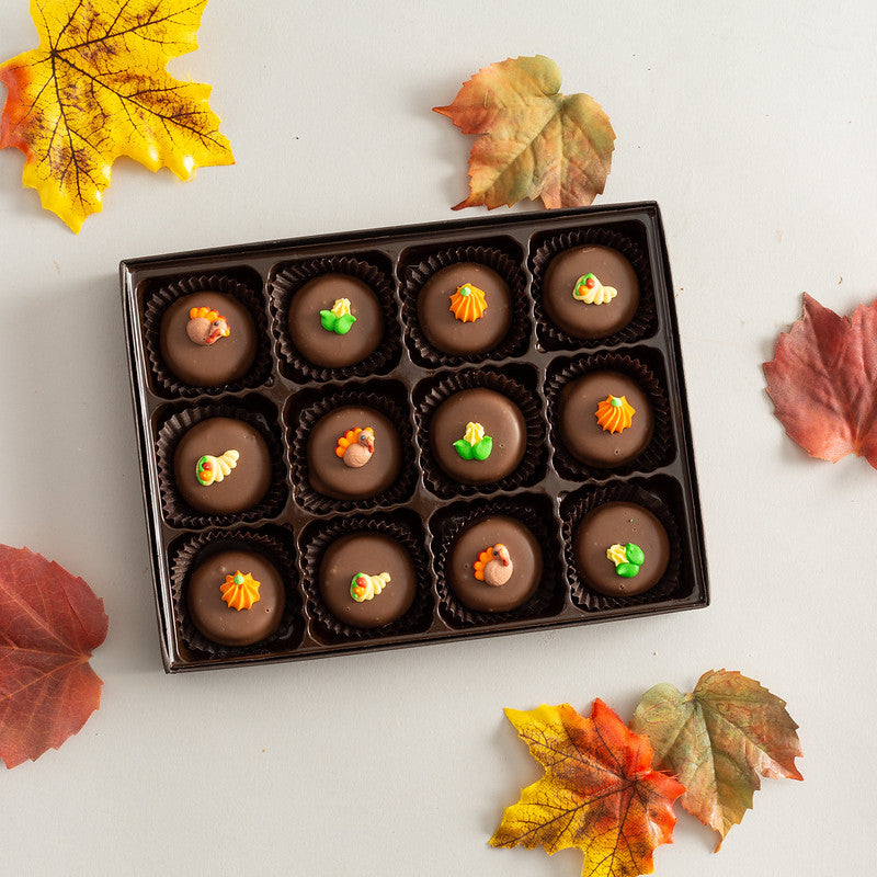 Milk Chocolate Peppermint Creams with Thanksgiving decorations